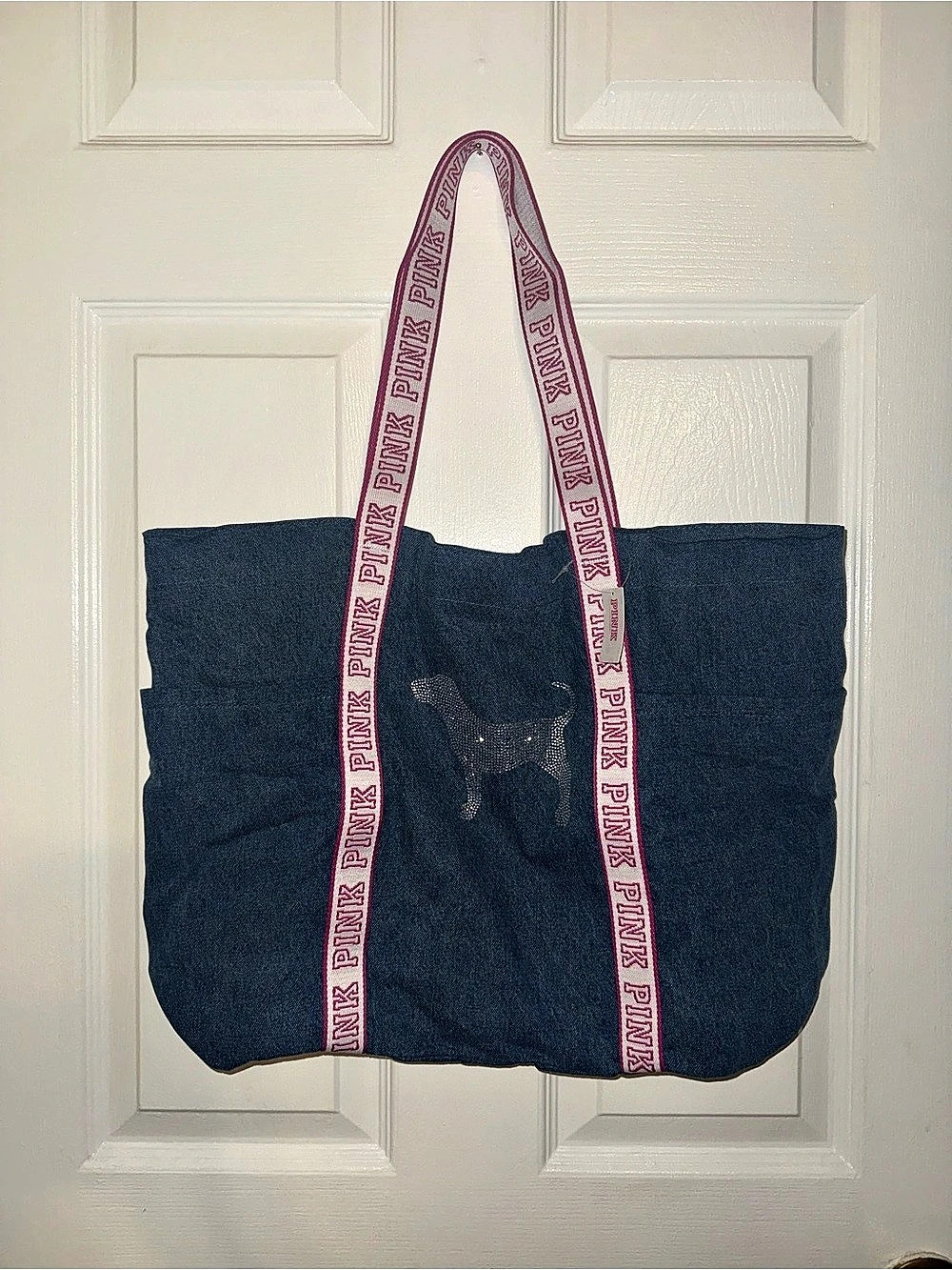 Victoria's Secret PINK Denim Tote Denim Tote in Blue & Pink NWT
